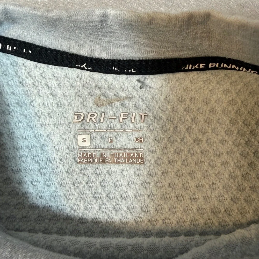 Nike Running Dri-FIT Grey Athletic Cropped Long Sleeve Top with Thumbholes Small